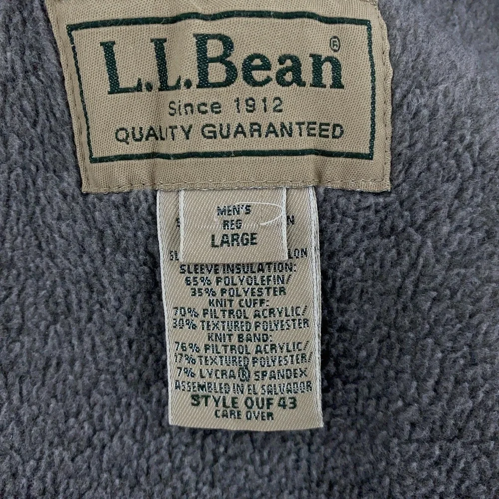 LL Bean Jacket Mens‎ Large Green Full Zip Fleece Lined Windbreaker Outdoor Coat